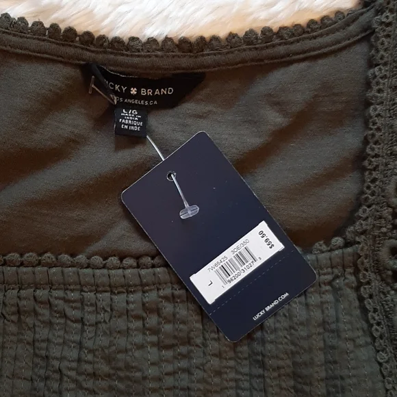 Lucky Brand Olive Green embroidered top, size large, NWT - Picture 5 of 10